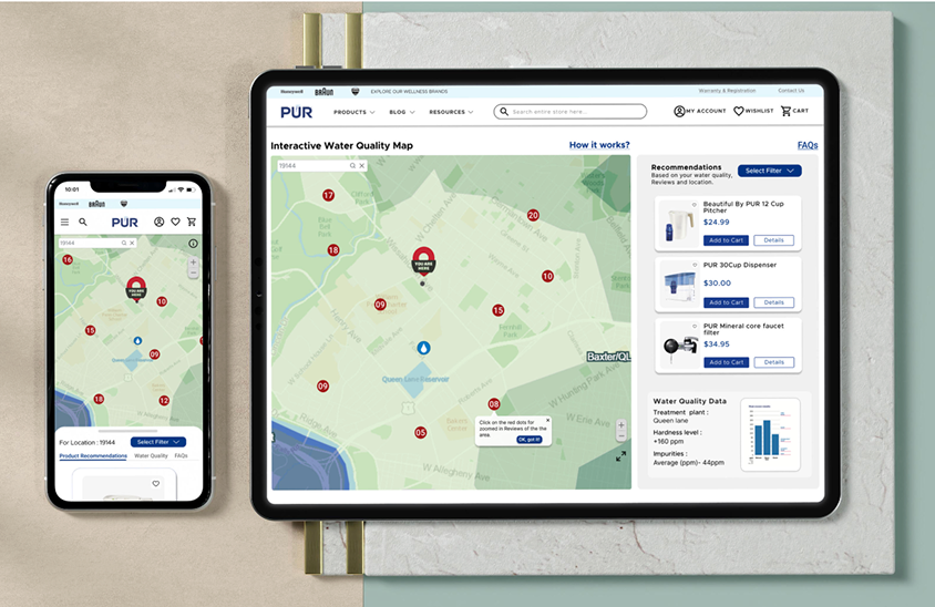 PUR Waters: Water Quality Map on tablet and mobile